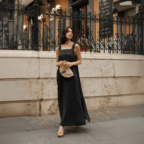 linen tales Black Linen Fugue Dress