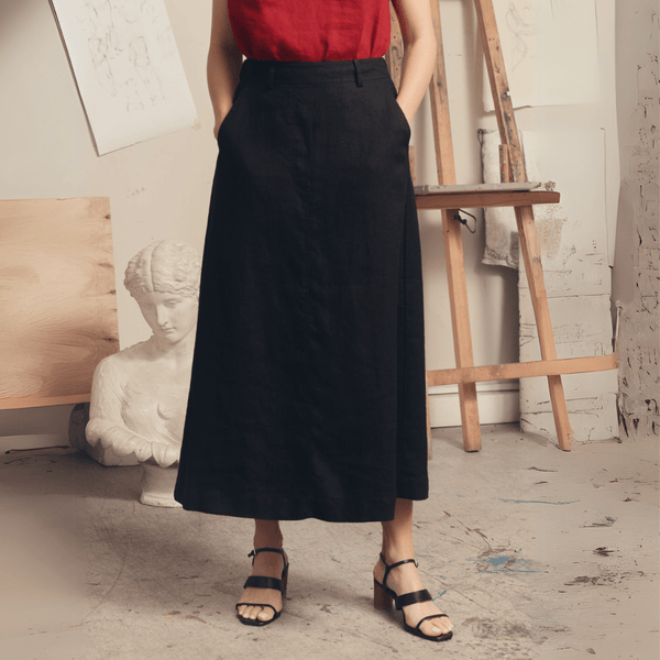 linen tales Black Linen Gardenia Skirt