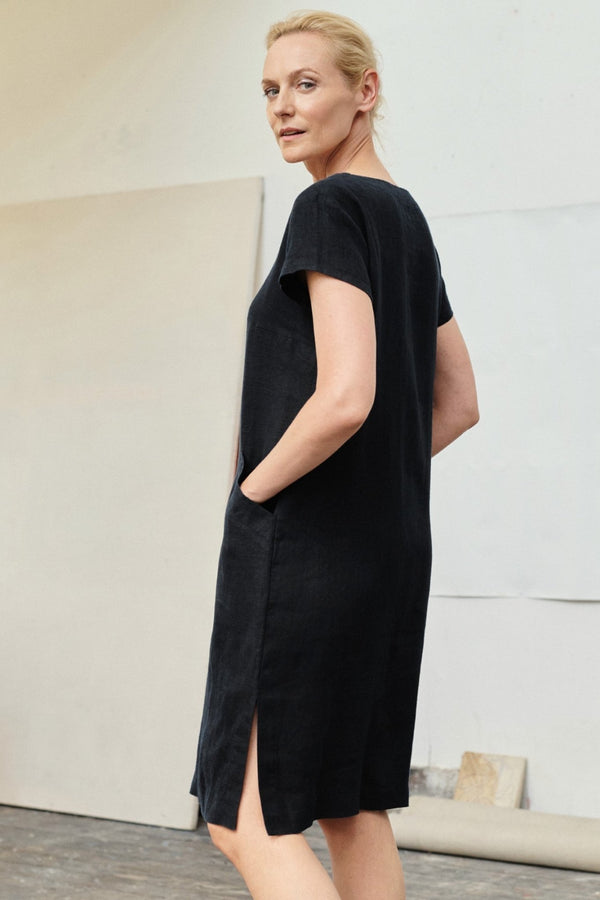 Linen Tales Black Linen Goldenrod Dress