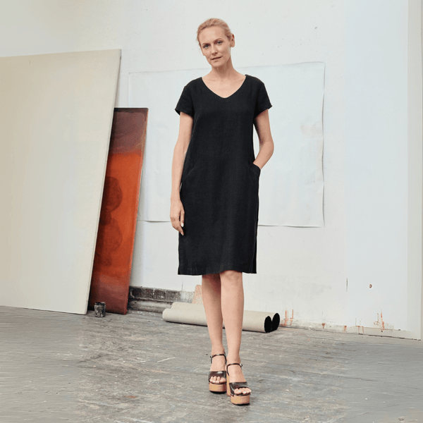linen tales Black Linen Goldenrod Dress