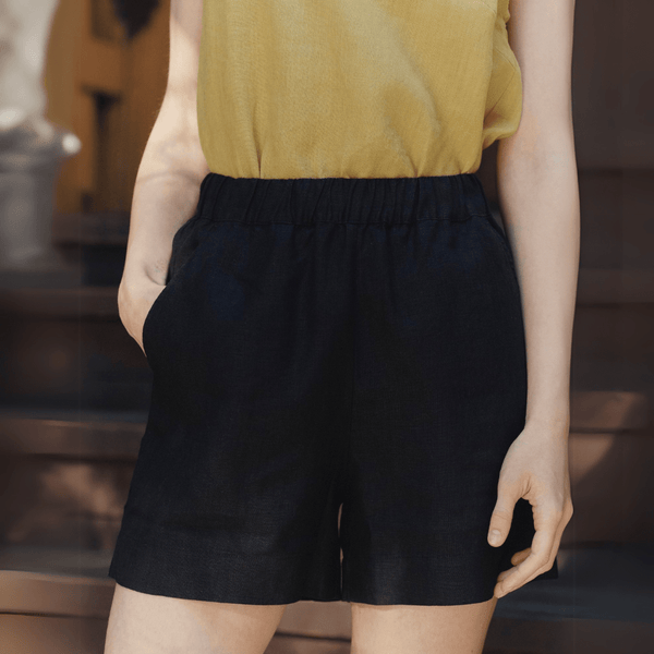 linen tales Black Linen Hip-Hop Shorts