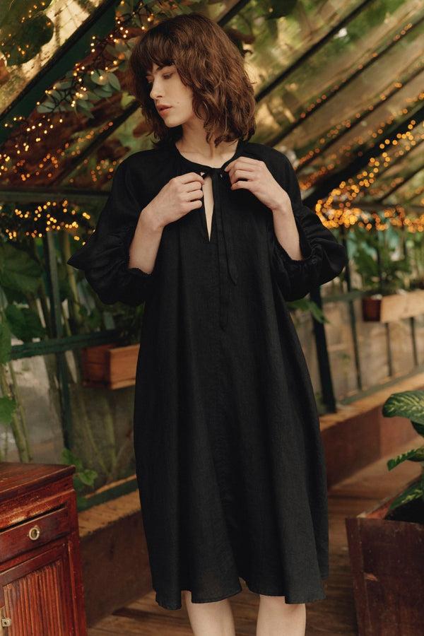 Linen Tales Black Linen Mahina Dress