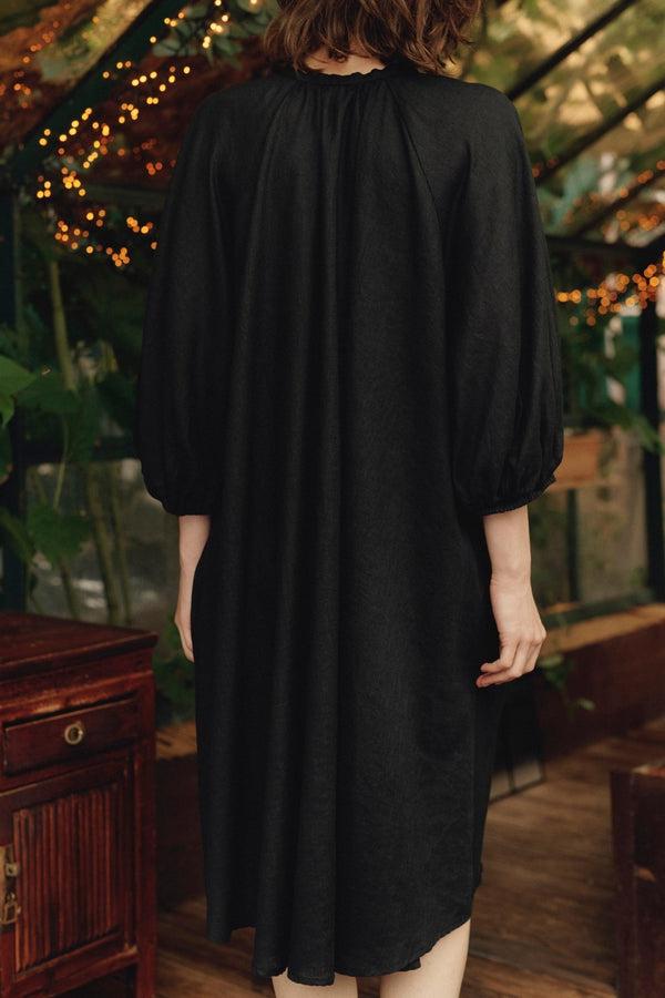 Linen Tales Black Linen Mahina Dress