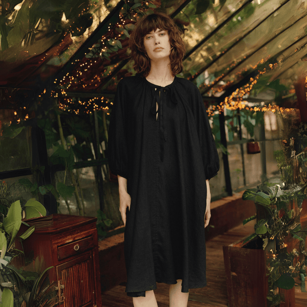 Linen Tales Black Linen Mahina Dress