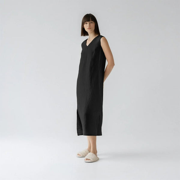 linen tales Black Linen Nasturtium Nightdress