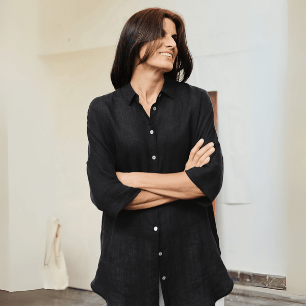 linen tales Black Linen Oregano Shirt