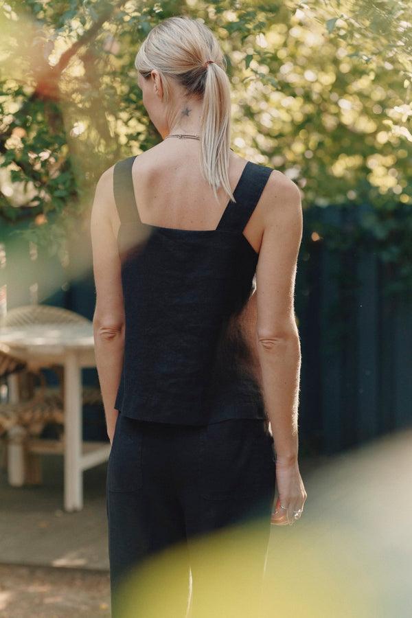 Linen Tales Black Linen Polka Top