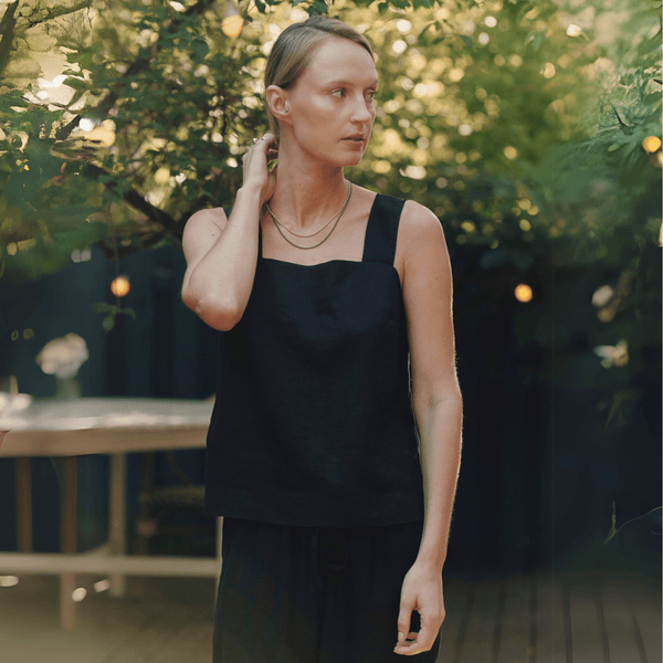 linen tales Black Linen Polka Top