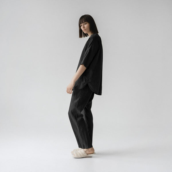 Linen Tales Black Linen Primrose Loungewear Set