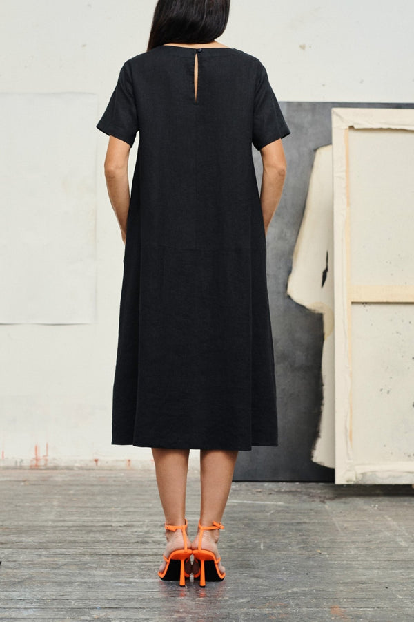 Linen Tales Black Linen Speedwell Dress