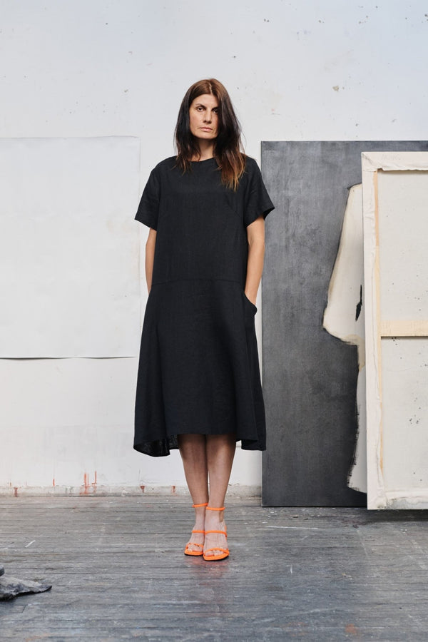 Linen Tales Black Linen Speedwell Dress