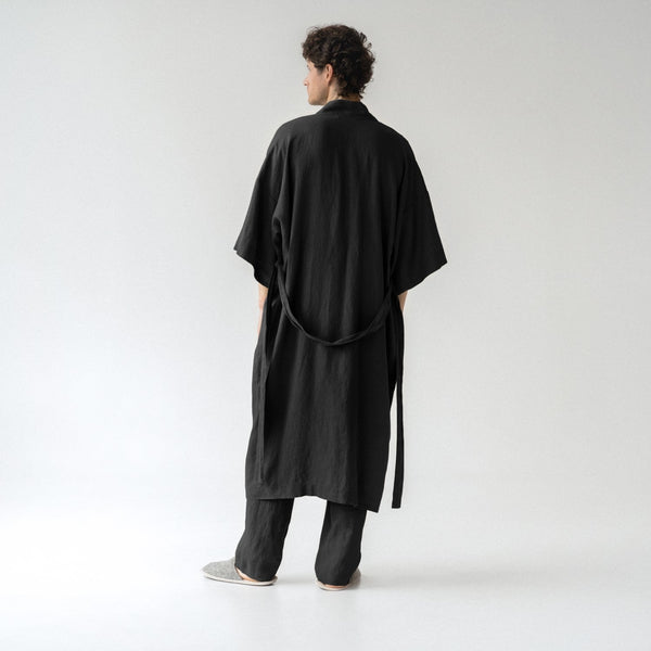 Linen Tales Black Linen Summer Bathrobe