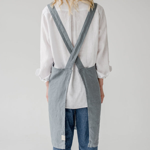 Linen Tales Blue Fog Linen Crossback Apron