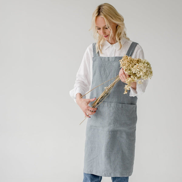 Linen Tales Blue Fog Linen Crossback Apron