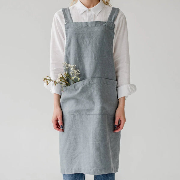 Linen Tales Blue Fog Linen Crossback Apron