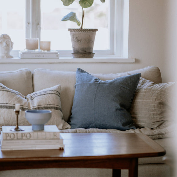 Linen Tales Blue Fog Linen Cushion Cover