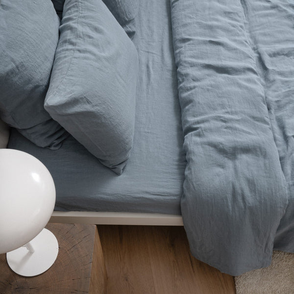 Linen Tales Blue Fog Linen Duvet Cover Set