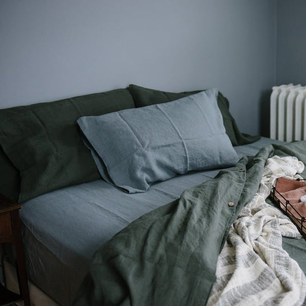 Linen Tales Blue Fog Linen Fitted Sheet