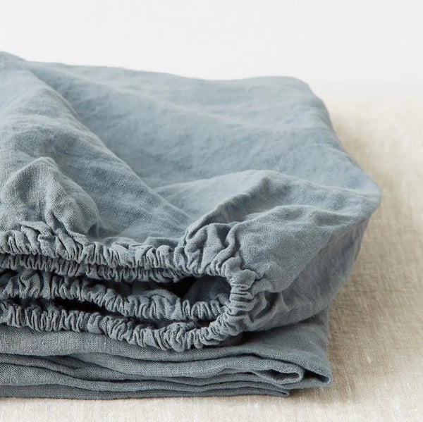linen tales Blue Fog Linen Fitted Sheet