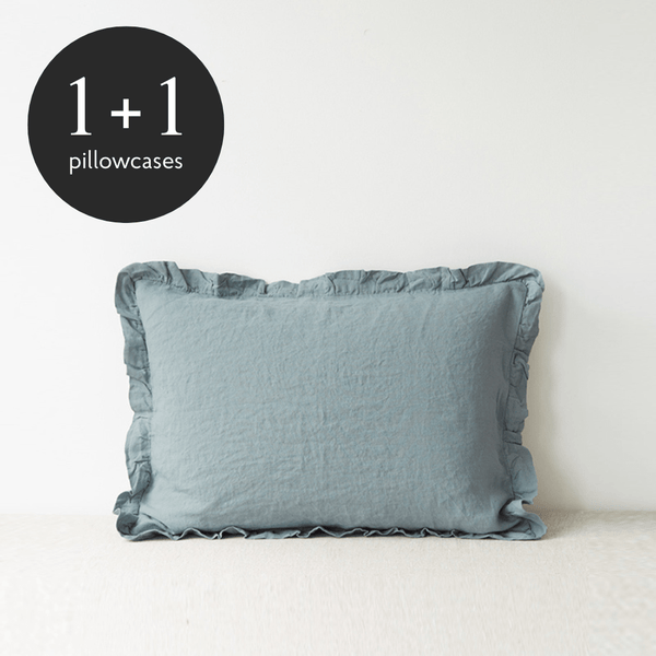 linen tales Blue Fog Linen Pillowcase with Frills