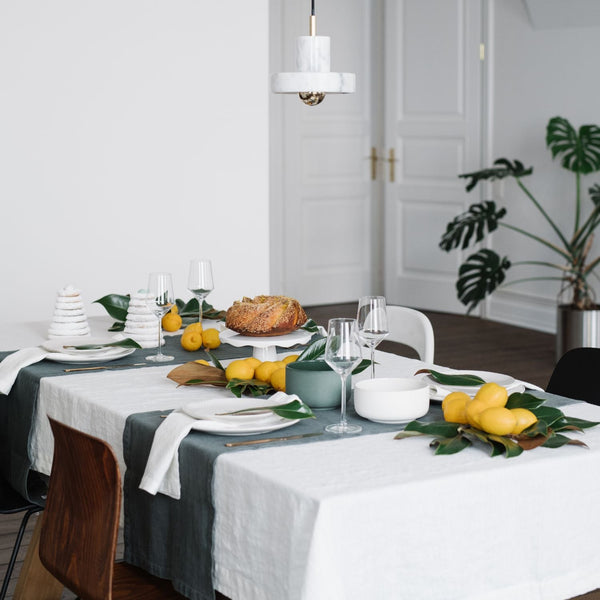 Linen Tales Blue Fog Linen Table Runner