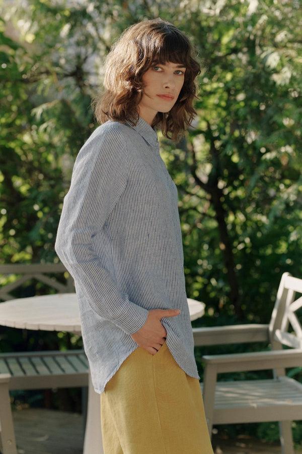 Linen Tales Blue White Stripes Linen Azalea Shirt