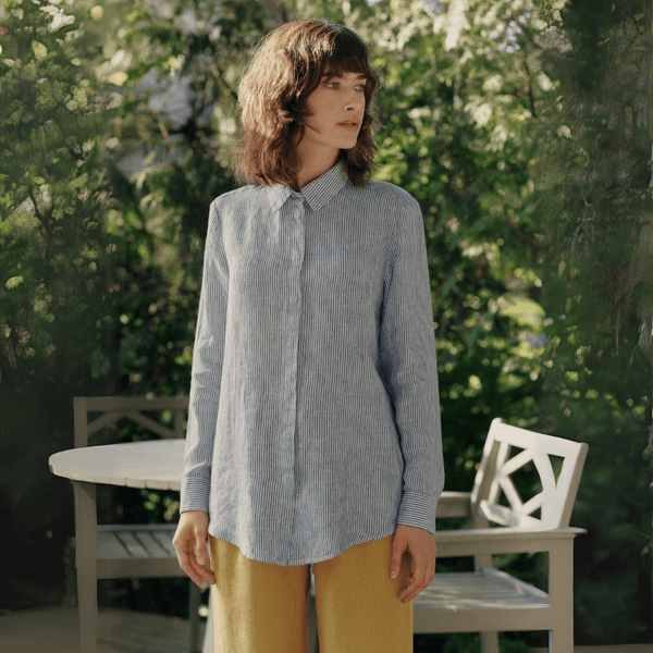 linen tales Blue White Stripes Linen Azalea Shirt