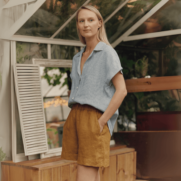 linen tales Blue White Stripes Linen Melody Shirt