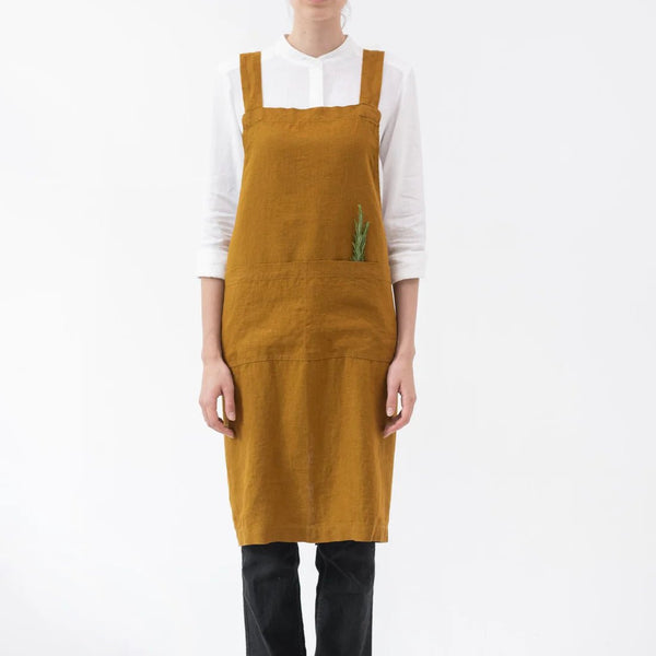 linen tales Bronze Linen Crossback Apron