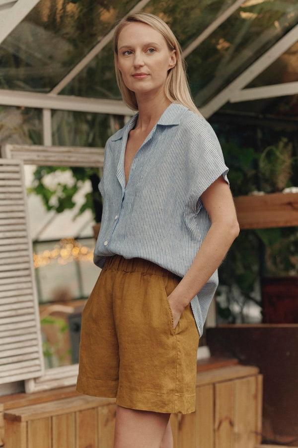 Linen Tales Bronze Linen Hip-Hop Shorts