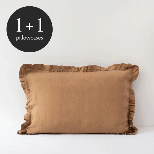 linen tales Camel Linen Pillowcase with Frills