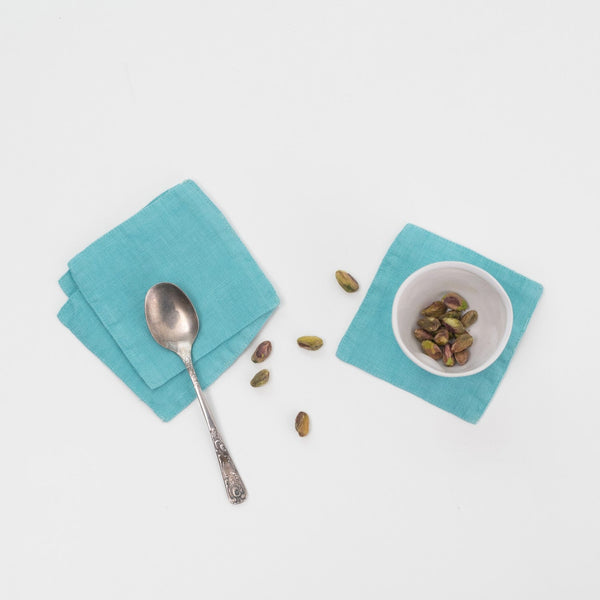 linen tales Coastal Blue Linen Coasters Set of 4