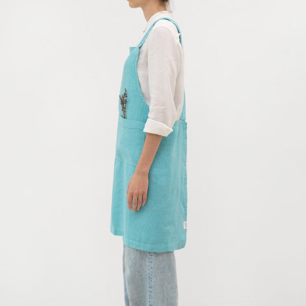 Linen Tales Coastal Blue Linen Crossback Apron