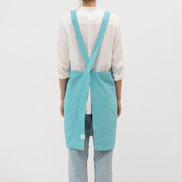 Linen Tales Coastal Blue Linen Crossback Apron