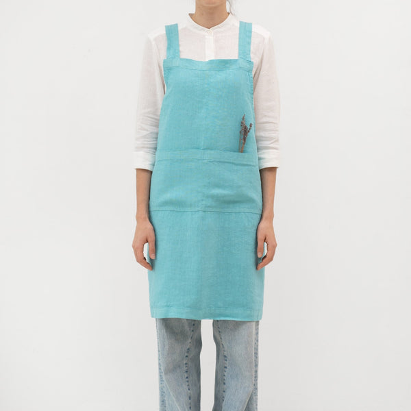 linen tales Coastal Blue Linen Crossback Apron