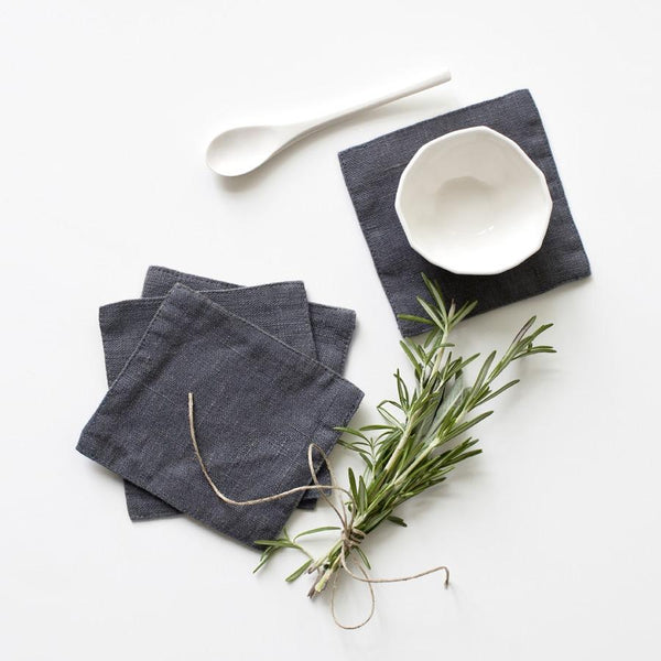 linen tales Dark Grey Linen Coasters Set of 4