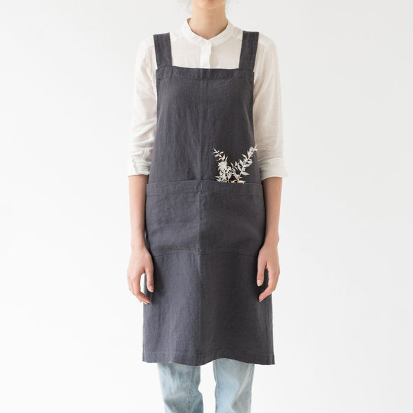 Linen Tales Dark Grey Linen Crossback Apron
