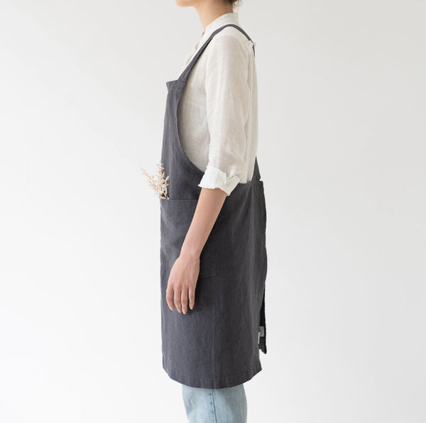 Linen Tales Dark Grey Linen Crossback Apron