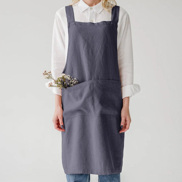 linen tales Dark Grey Linen Crossback Apron