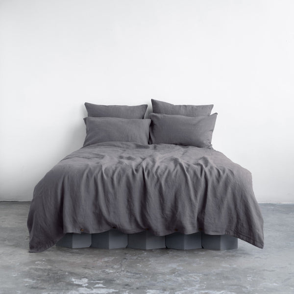 linen tales Dark Grey Linen Duvet Cover Set