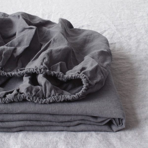 linen tales Dark Grey Linen Fitted Sheet