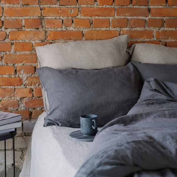 Linen Tales Dark Grey Linen Pillowcase