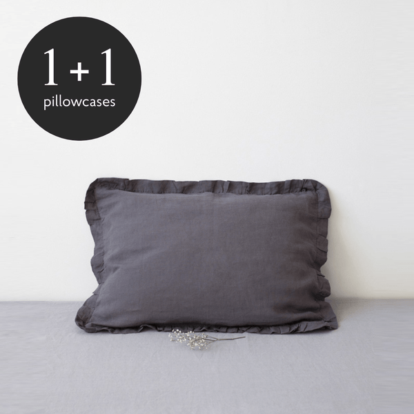 linen tales Dark Grey Linen Pillowcase with Frills