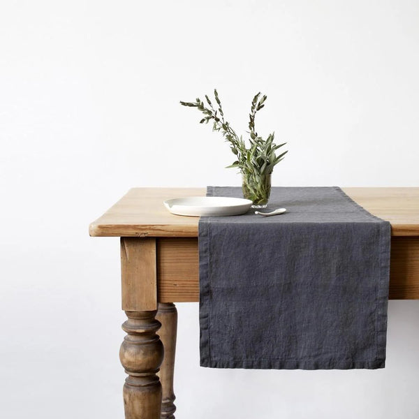 linen tales Dark Grey Linen Table Runner