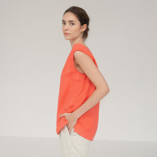 Linen Tales Deep Sea Coral Linen Daffodil Top