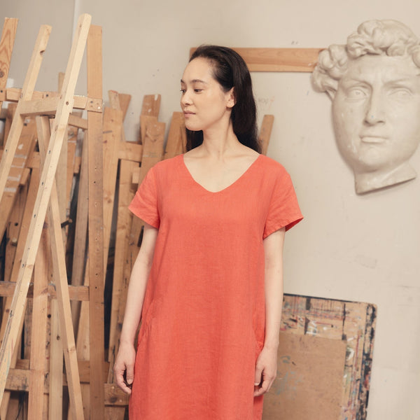 Linen Tales Deep Sea Coral Linen Goldenrod Dress