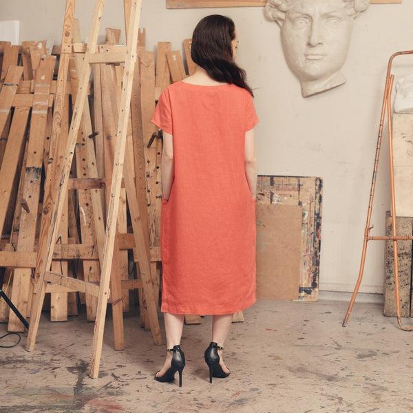 Linen Tales Deep Sea Coral Linen Goldenrod Dress