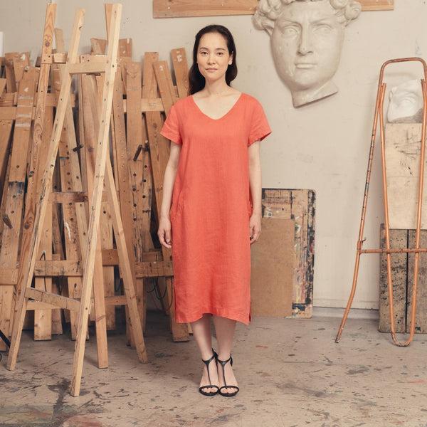 linen tales Deep Sea Coral Linen Goldenrod Dress