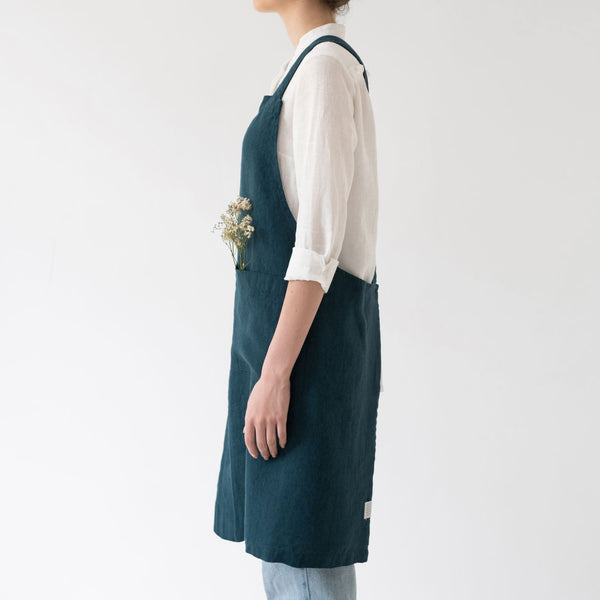 Linen Tales Deep Water Linen Crossback Apron