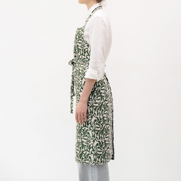 Linen Tales Evergreen Damask Linen Chef Apron